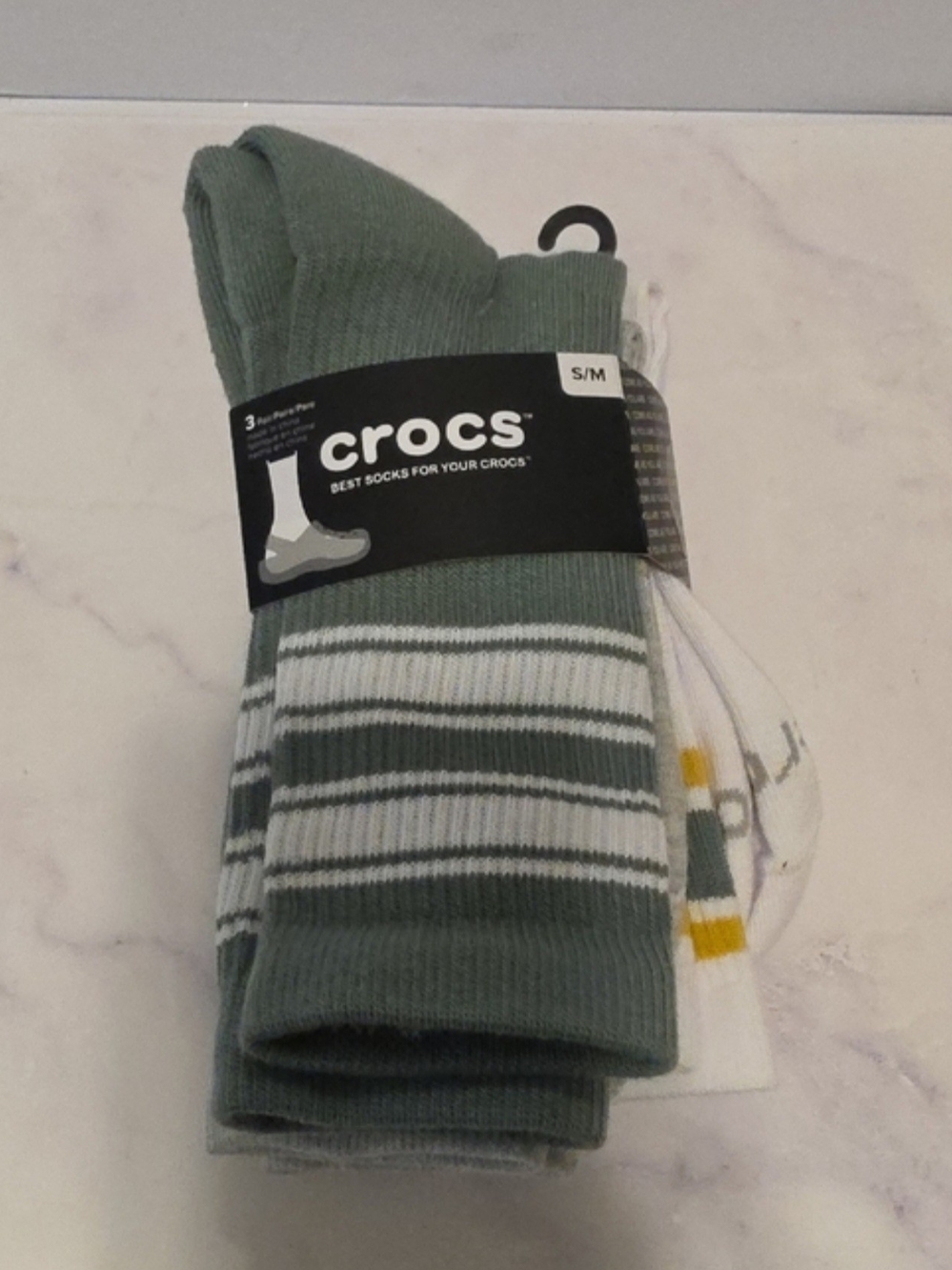 Crocs  3-Pack Crew Socks - Green Gray  & White Brand New